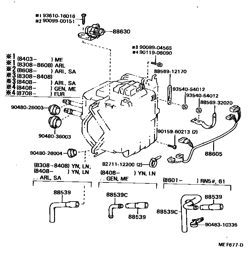 Toyota HILUX 暖风和空调系统 - 冷却器组件 EPC diagram — MEF677D