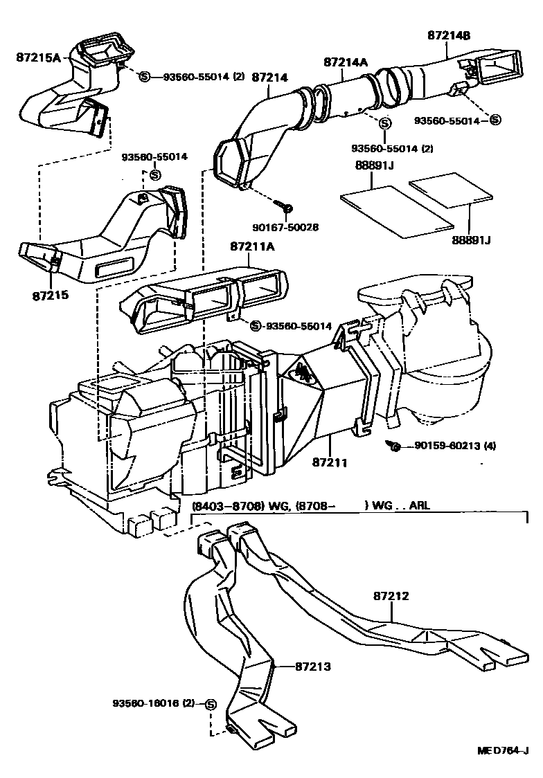 Toyota HILUX 暖风和空调系统 - 控制器和风管 EPC diagram — MED764J