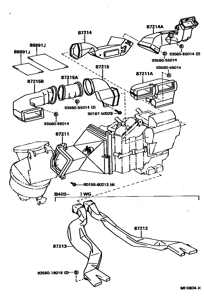 Toyota HILUX 暖风和空调系统 - 控制器和风管 EPC diagram — MED804H