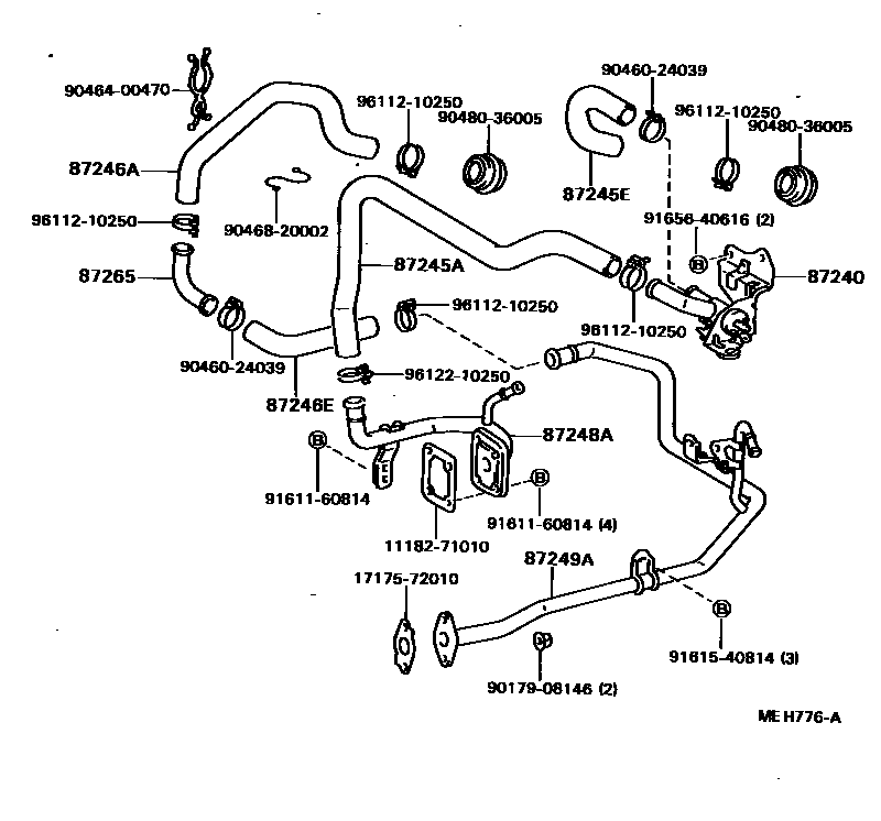 Toyota HILUX 暖风和空调系统 - 水管 EPC diagram — MEH776A