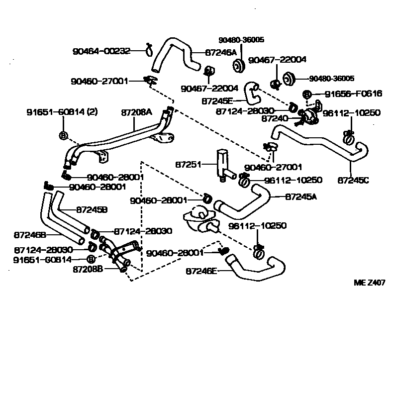 Toyota HILUX 暖风和空调系统 - 水管 EPC diagram — MEZ407
