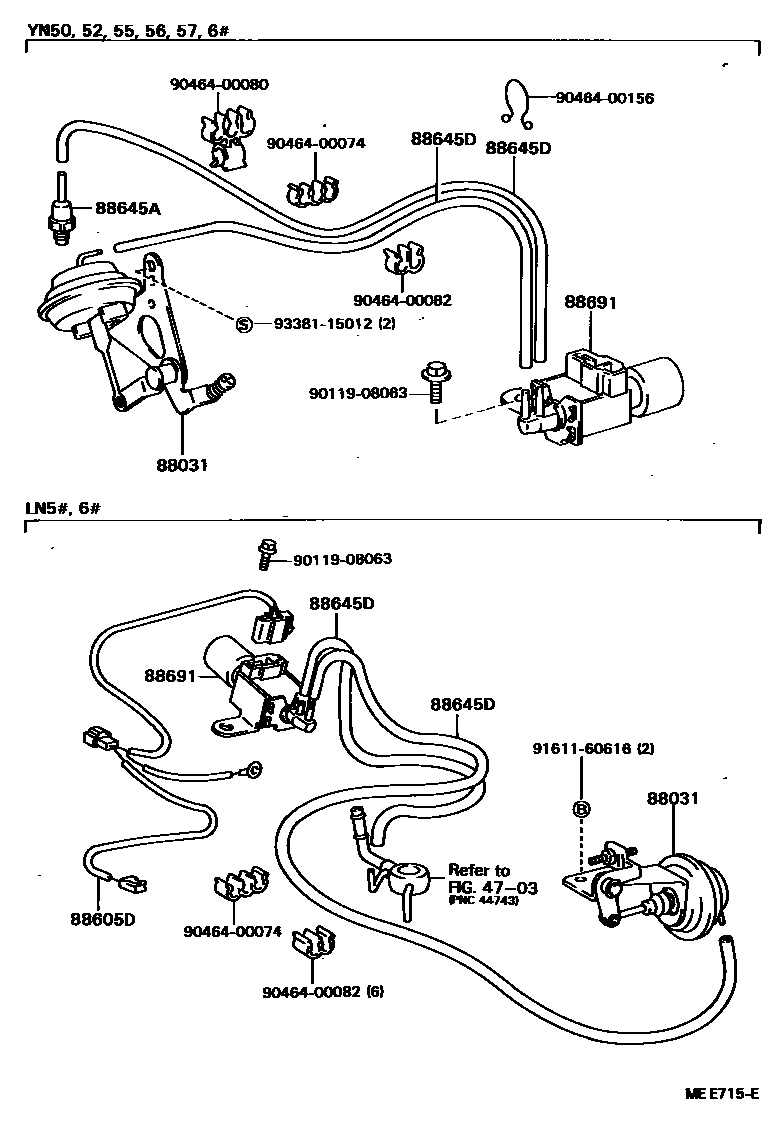 Toyota HILUX 暖风和空调系统 - 真空管 EPC diagram — MEE715E