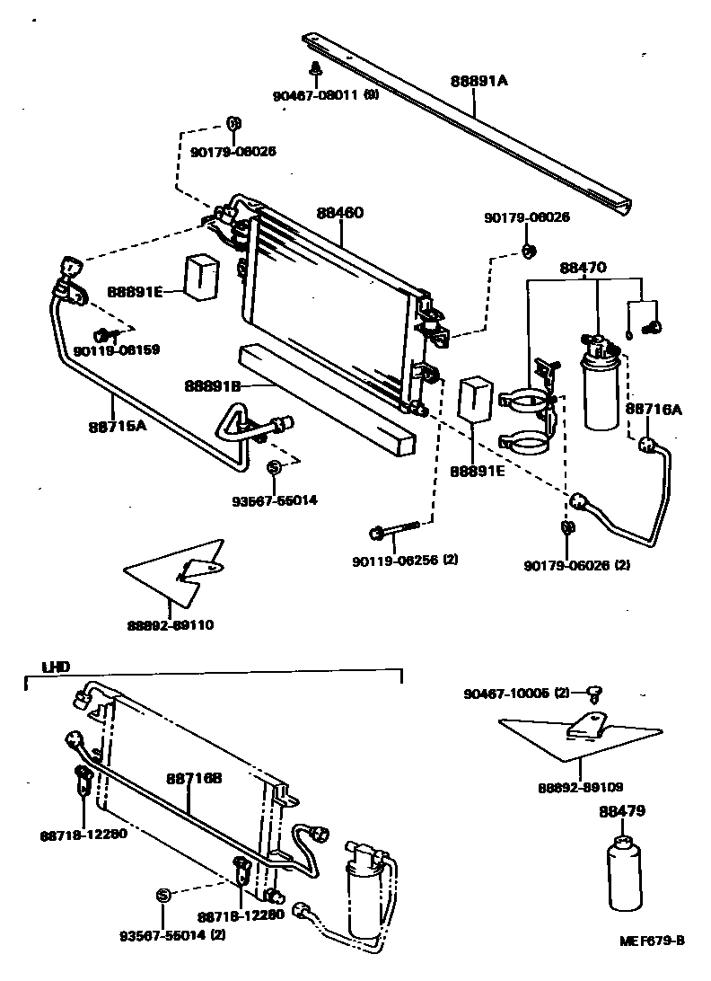 Toyota HILUX Heating & Air Conditioning - Cooler Piping EPC diagram — MEF679B