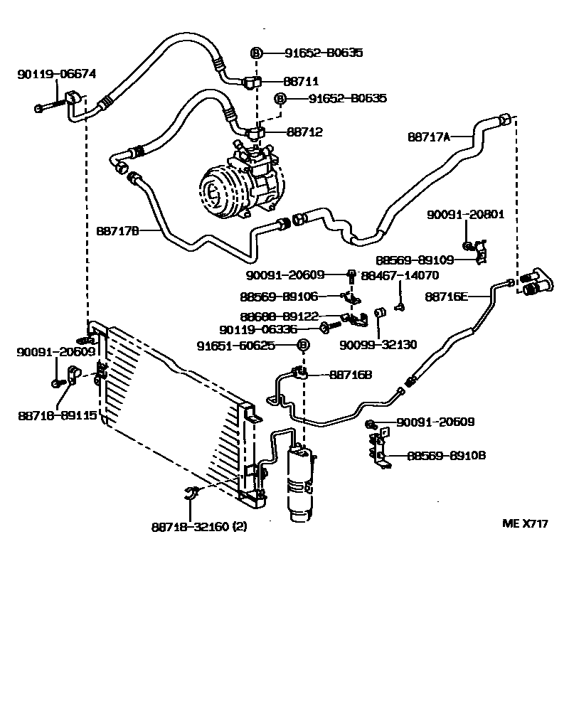 Toyota HILUX Heating & Air Conditioning - Cooler Piping EPC diagram — MEX717