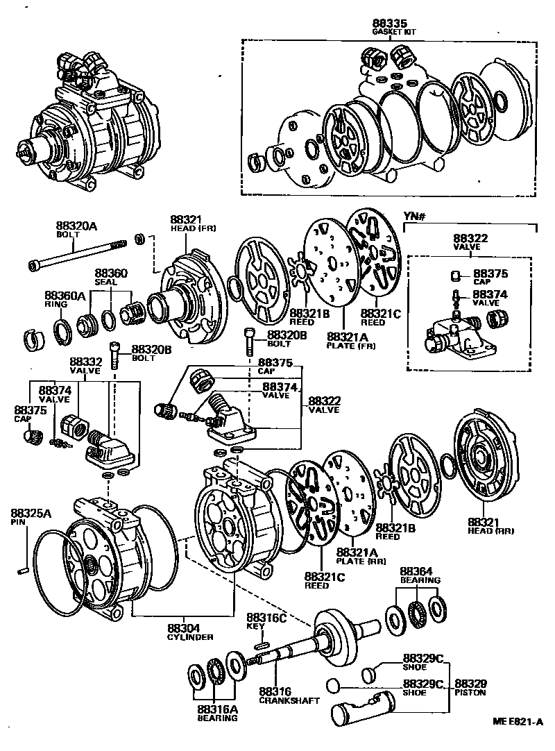 Toyota HILUX Heating & Air Conditioning - Compressor EPC diagram — MEE821A