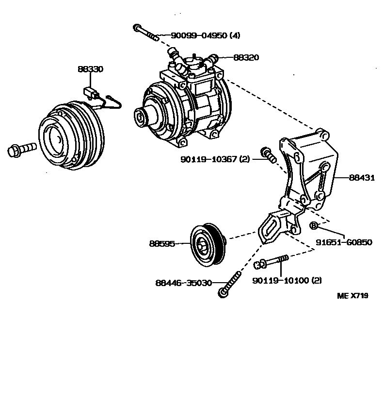 Toyota HILUX Heating & Air Conditioning - Compressor EPC diagram — MEX719