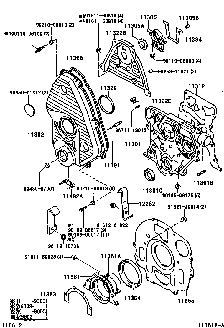 Toyota HILUX Timing Gear Cover & Rear End Plate EPC diagram — 110612A