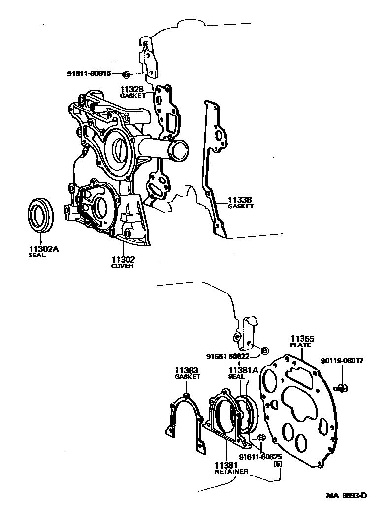 Toyota HILUX Timing Gear Cover & Rear End Plate EPC diagram — MA8893D