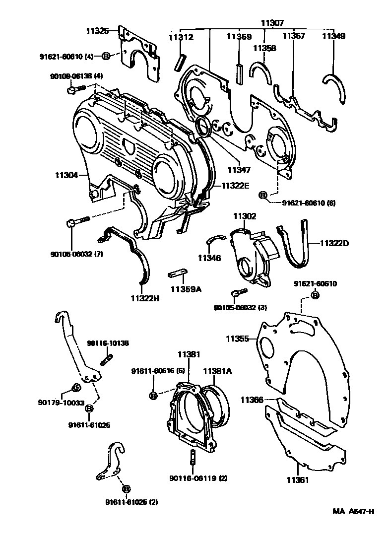 Toyota HILUX Timing Gear Cover & Rear End Plate EPC diagram — MAA547H