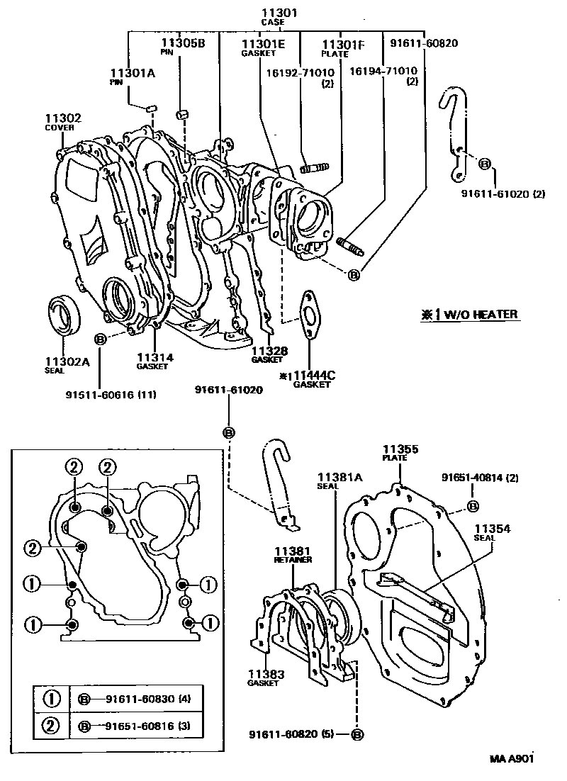 Toyota HILUX Timing Gear Cover & Rear End Plate EPC diagram — MAA901