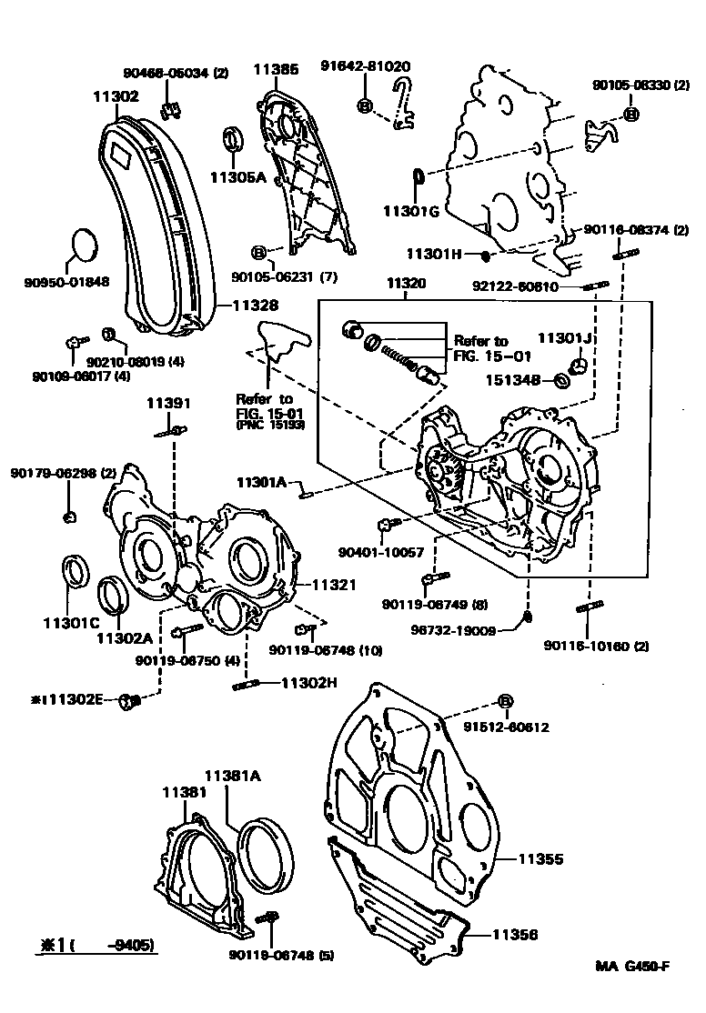 Toyota HILUX Timing Gear Cover & Rear End Plate EPC diagram — MAG450F