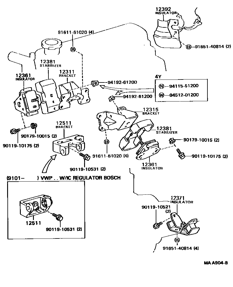 Toyota HILUX Engine Mounting EPC diagram — MAA904B