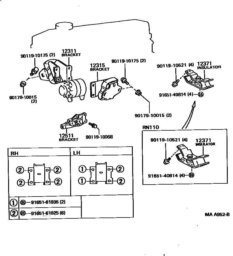 Toyota HILUX Engine Mounting EPC diagram — MAA952B