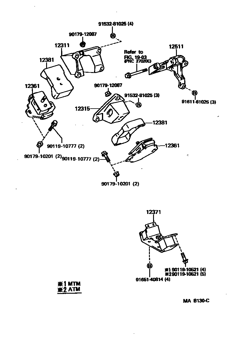Toyota HILUX Engine Mounting EPC diagram — MAB130C