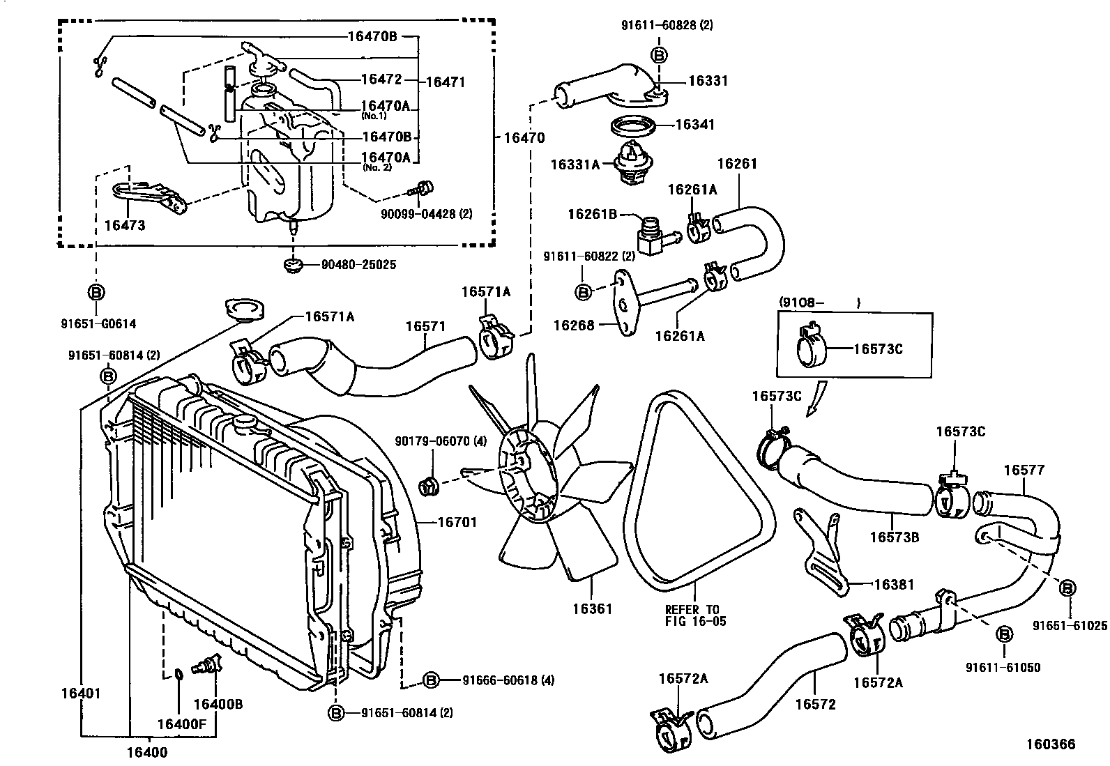 Toyota HILUX RADIATOR & WATER OUTLET EPC diagram — 160366
