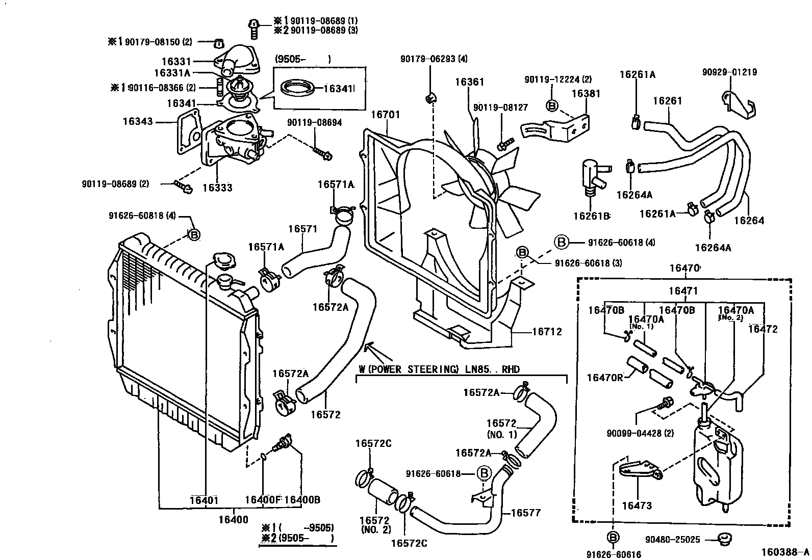 Toyota HILUX RADIATOR & WATER OUTLET EPC diagram — 160388A