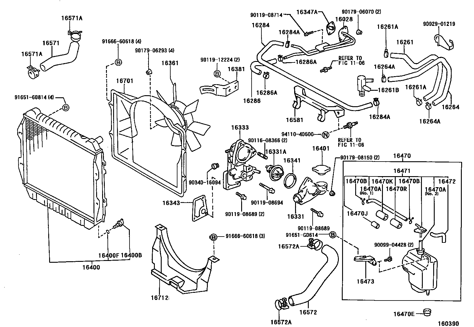 Toyota HILUX RADIATOR & WATER OUTLET EPC diagram — 160390