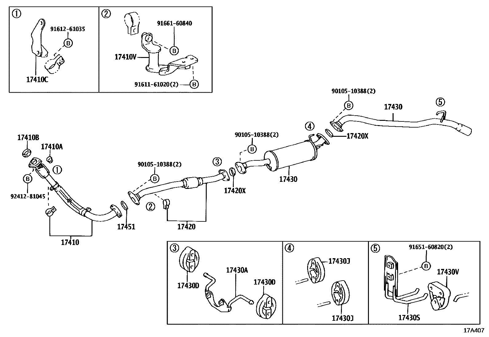 Toyota HILUX Exhaust Pipe EPC diagram — 17A407