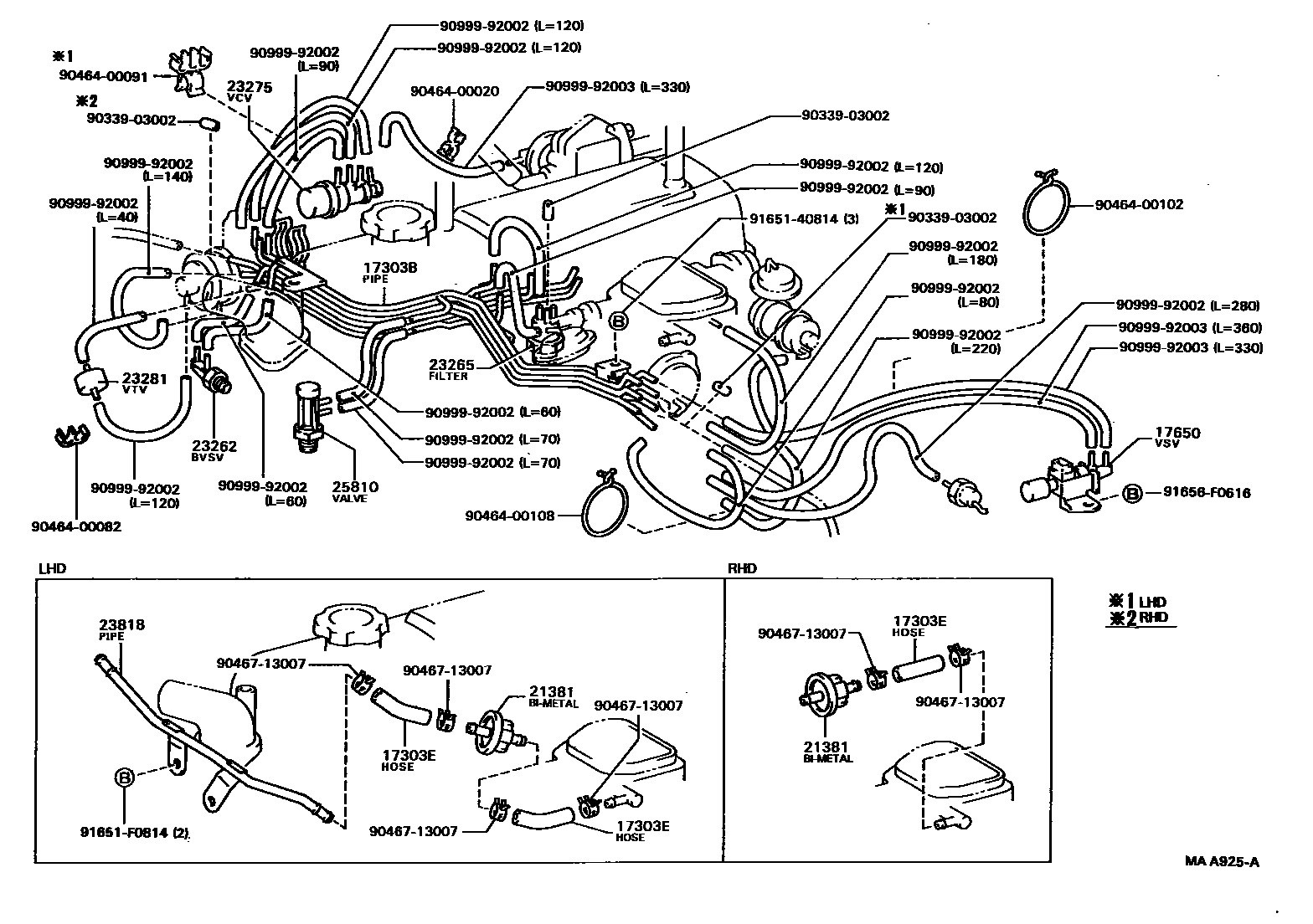 Toyota HILUX vacuum tube EPC diagram — MAA925A