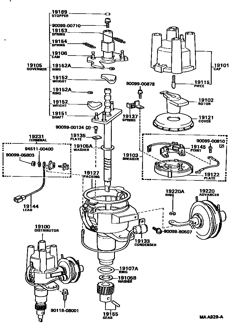 Toyota HILUX 分电器 EPC diagram — MAA929A