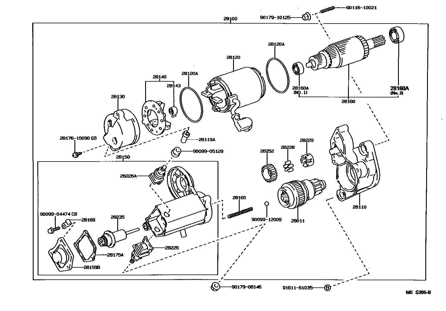 Toyota HILUX 起动机 EPC diagram — MES205B