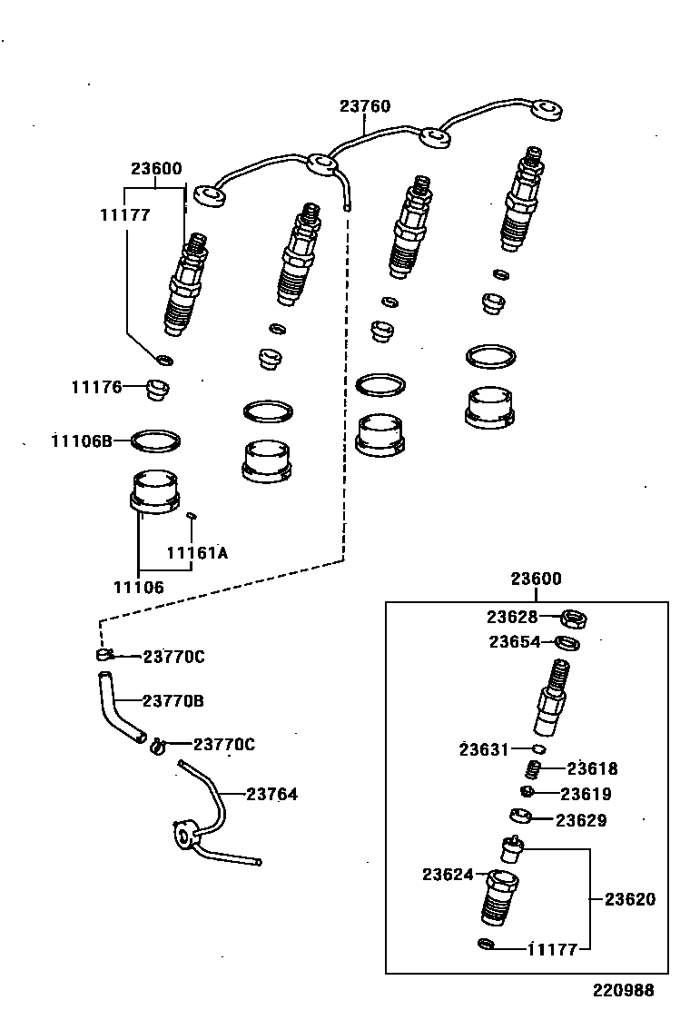 Toyota HILUX 喷油嘴 EPC diagram — 220988