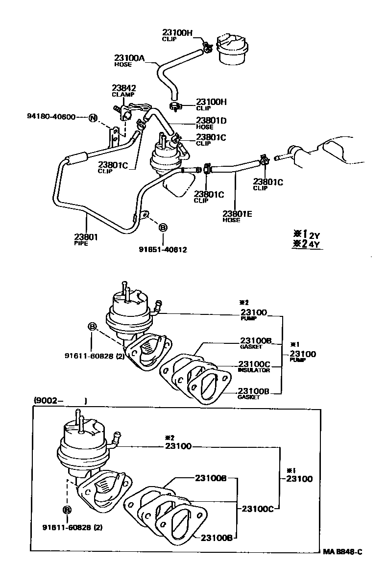 Toyota HILUX 燃油泵和燃油管 EPC diagram — MAB848C