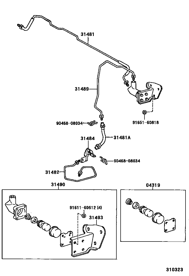 Toyota HILUX 离合器踏板和挠性软管 EPC diagram — 310323