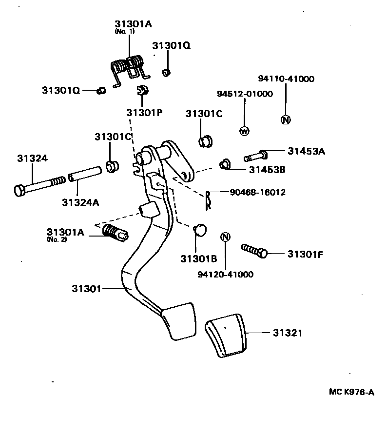 Toyota HILUX 离合器踏板和挠性软管 EPC diagram — MCK976A