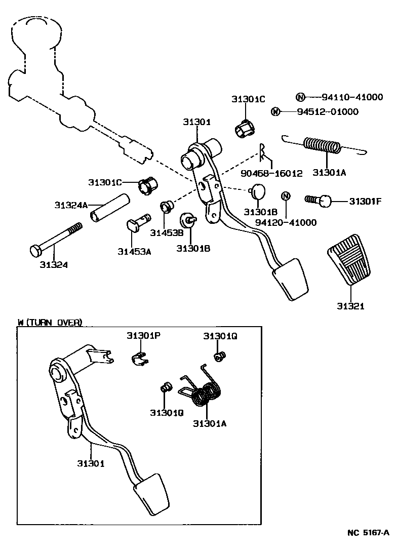 Toyota HILUX 离合器踏板和挠性软管 EPC diagram — NC5167A