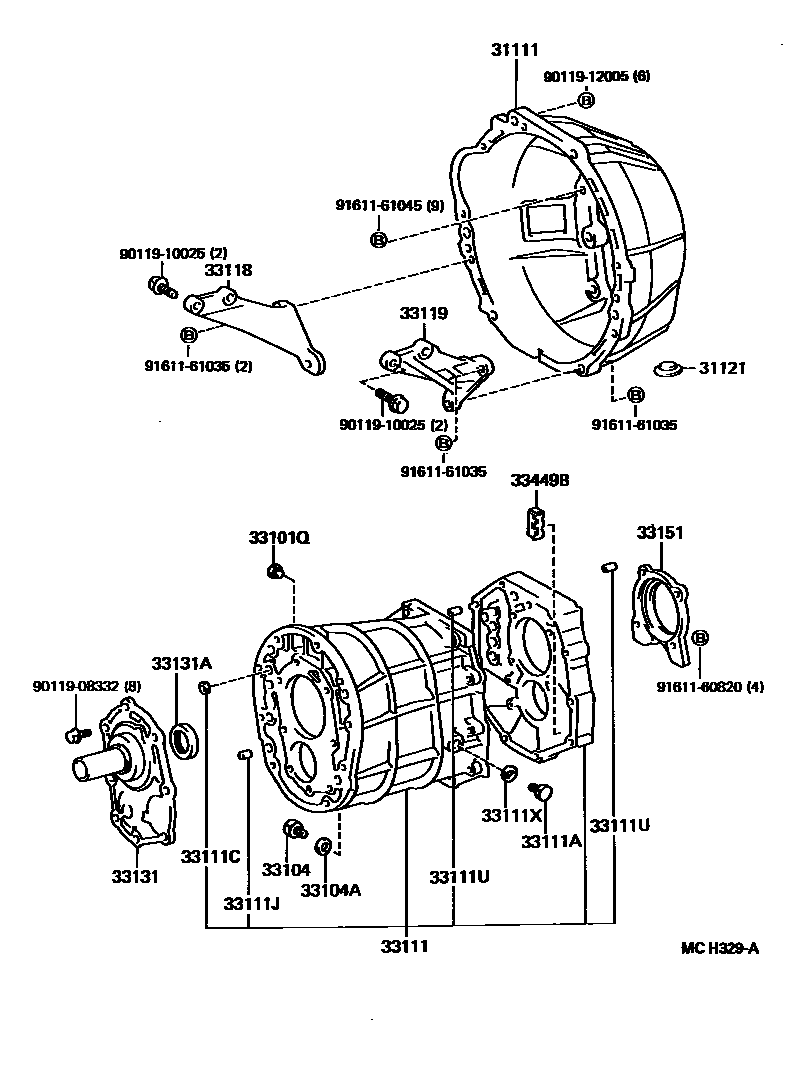 Toyota HILUX 离合器壳和变速器壳(MTM) EPC diagram — MCH329A