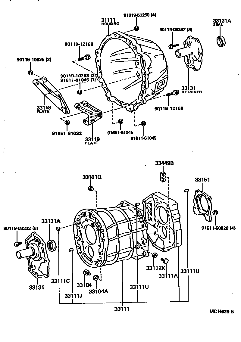 Toyota HILUX 离合器壳和变速器壳(MTM) EPC diagram — MCH626B
