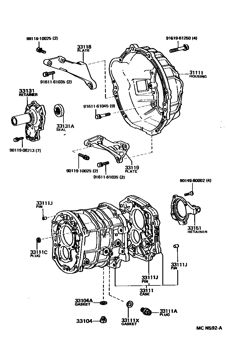 Toyota HILUX 离合器壳和变速器壳(MTM) EPC diagram — MCN592A