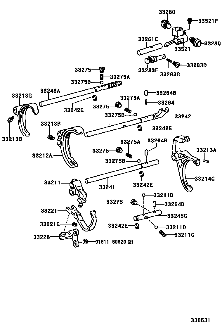 Toyota HILUX 换档拨叉和换档杆轴(MTM) EPC diagram — 330531