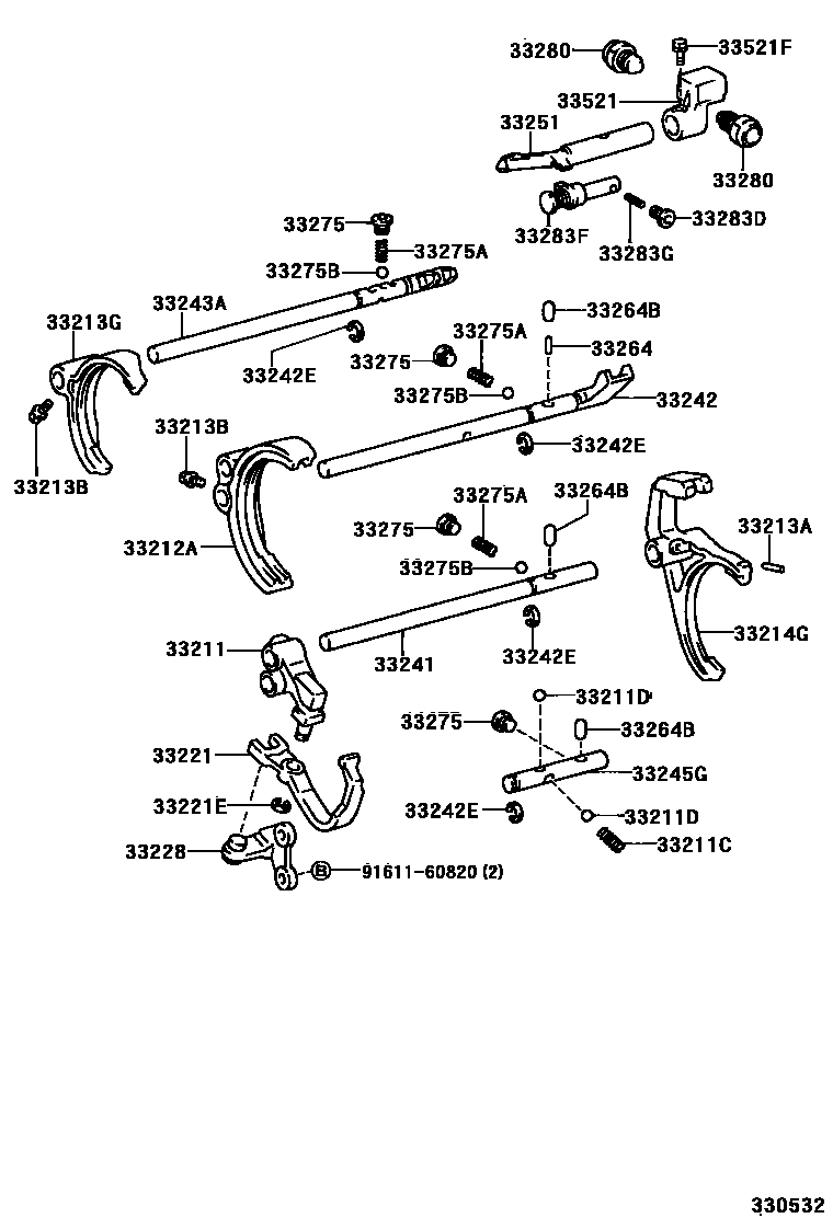 Toyota HILUX 换档拨叉和换档杆轴(MTM) EPC diagram — 330532