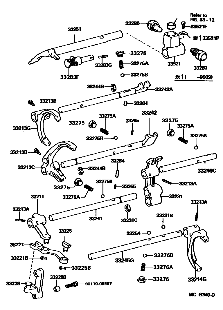 Toyota HILUX 换档拨叉和换档杆轴(MTM) EPC diagram — MCG340D