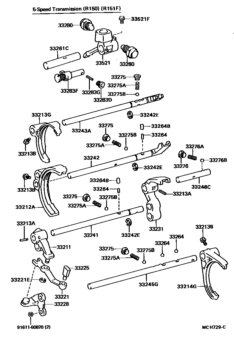 Toyota HILUX 换档拨叉和换档杆轴(MTM) EPC diagram — MCH729C