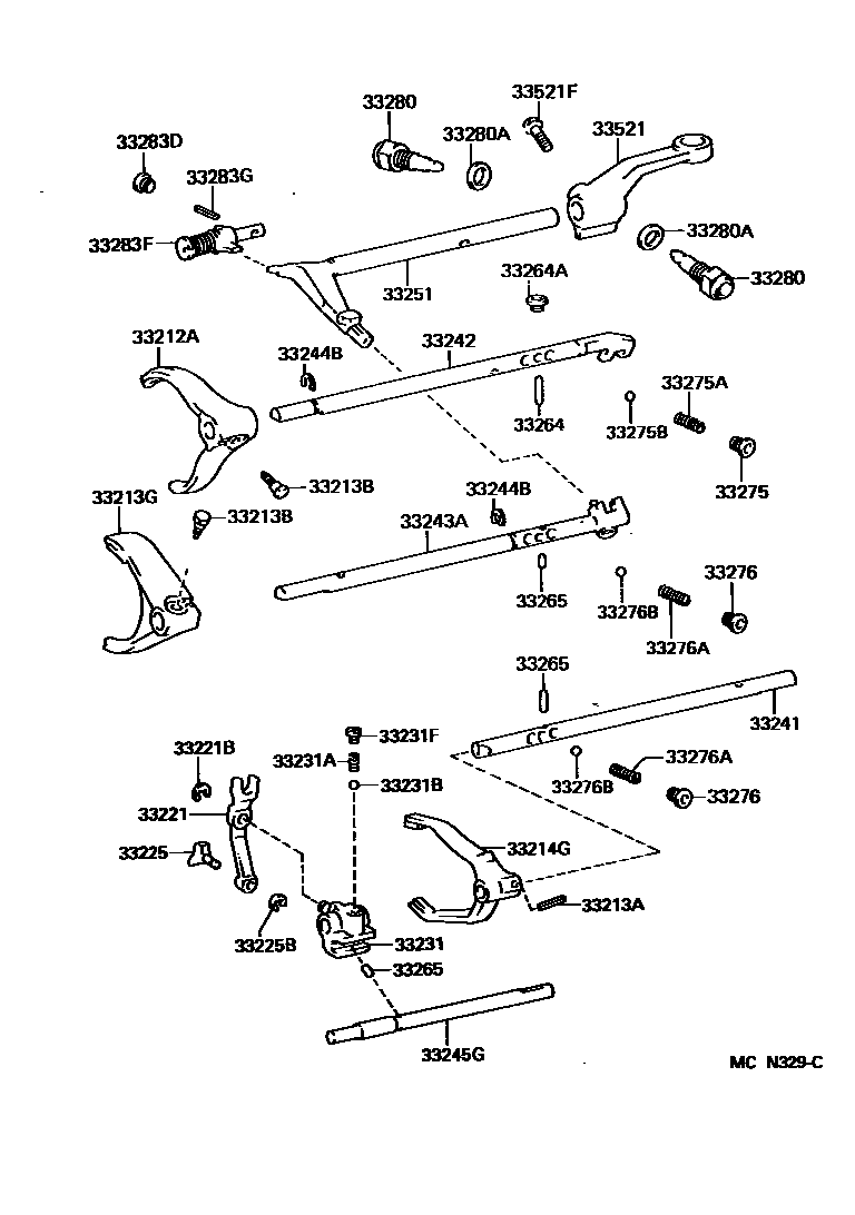 Toyota HILUX 换档拨叉和换档杆轴(MTM) EPC diagram — MCN329C
