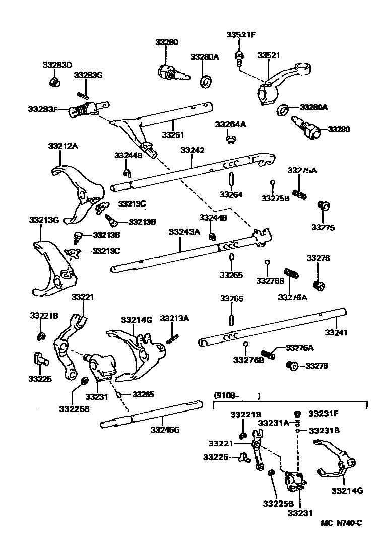 Toyota HILUX 换档拨叉和换档杆轴(MTM) EPC diagram — MCN740C