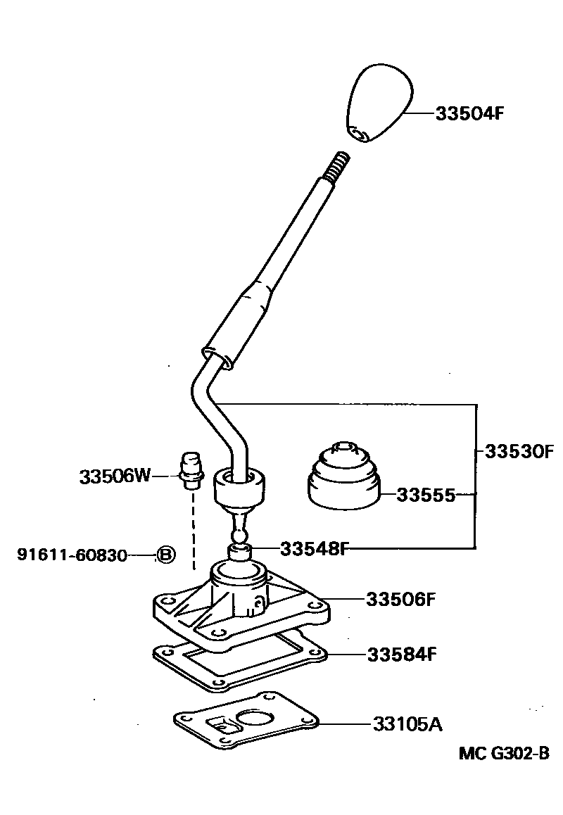 Toyota HILUX Shift Lever & Retainer EPC diagram — MCG302B