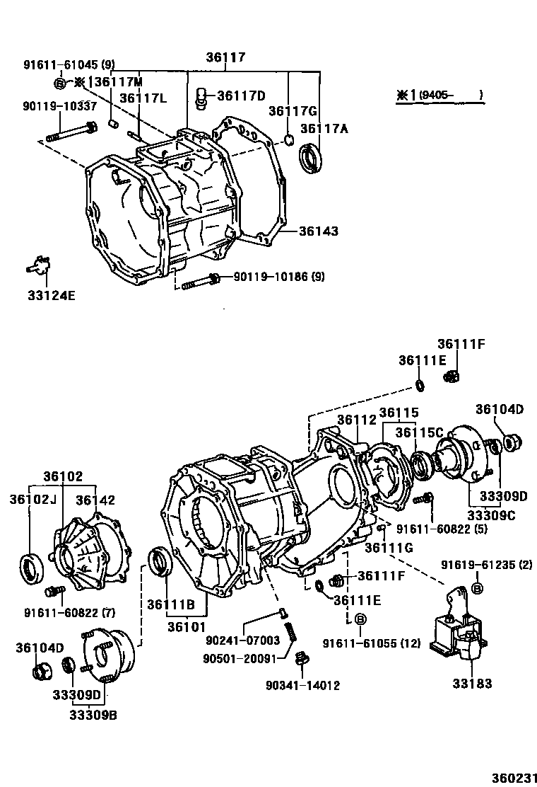 Toyota HILUX Transfer Case & Extension Housing EPC diagram — 360231