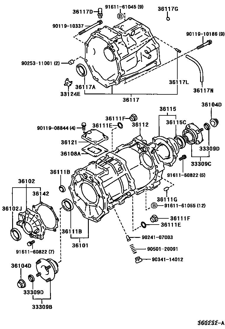 Toyota HILUX Transfer Case & Extension Housing EPC diagram — 360232A
