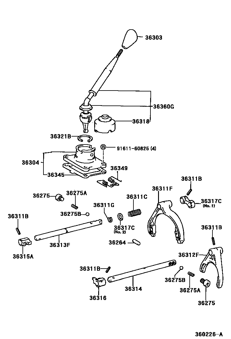 Toyota HILUX Transfer Lever & Shift Fork Shaft EPC diagram — 360226A