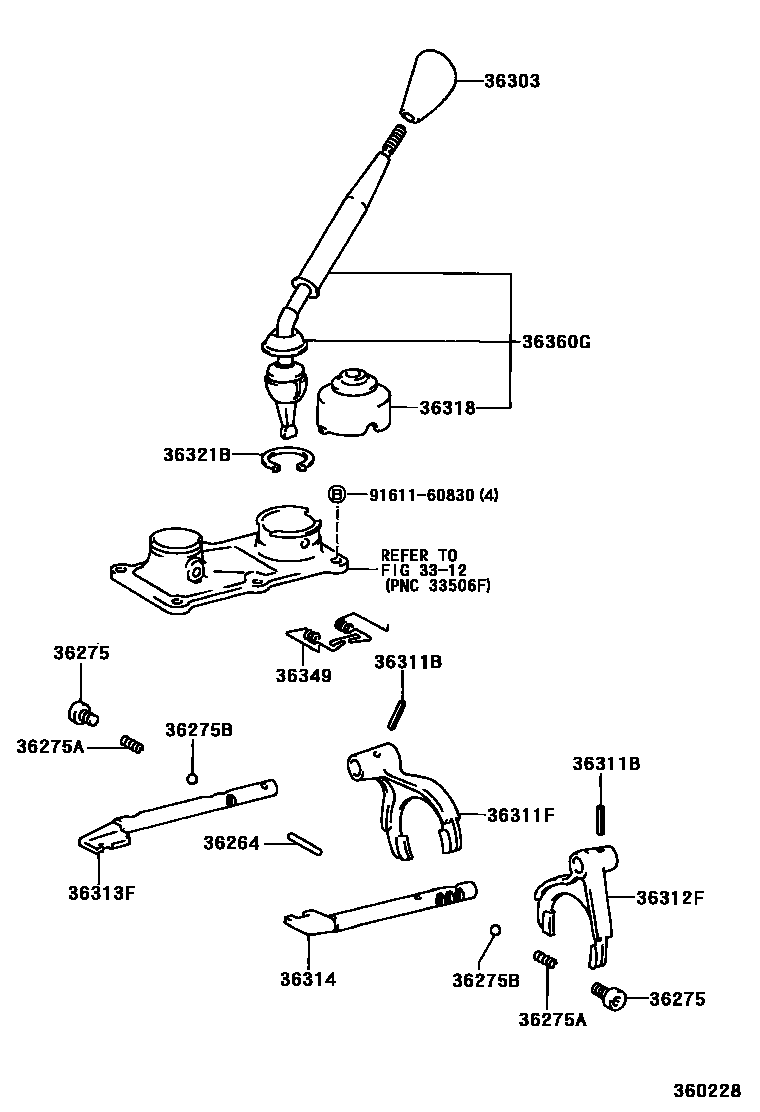 Toyota HILUX Transfer Lever & Shift Fork Shaft EPC diagram — 360228
