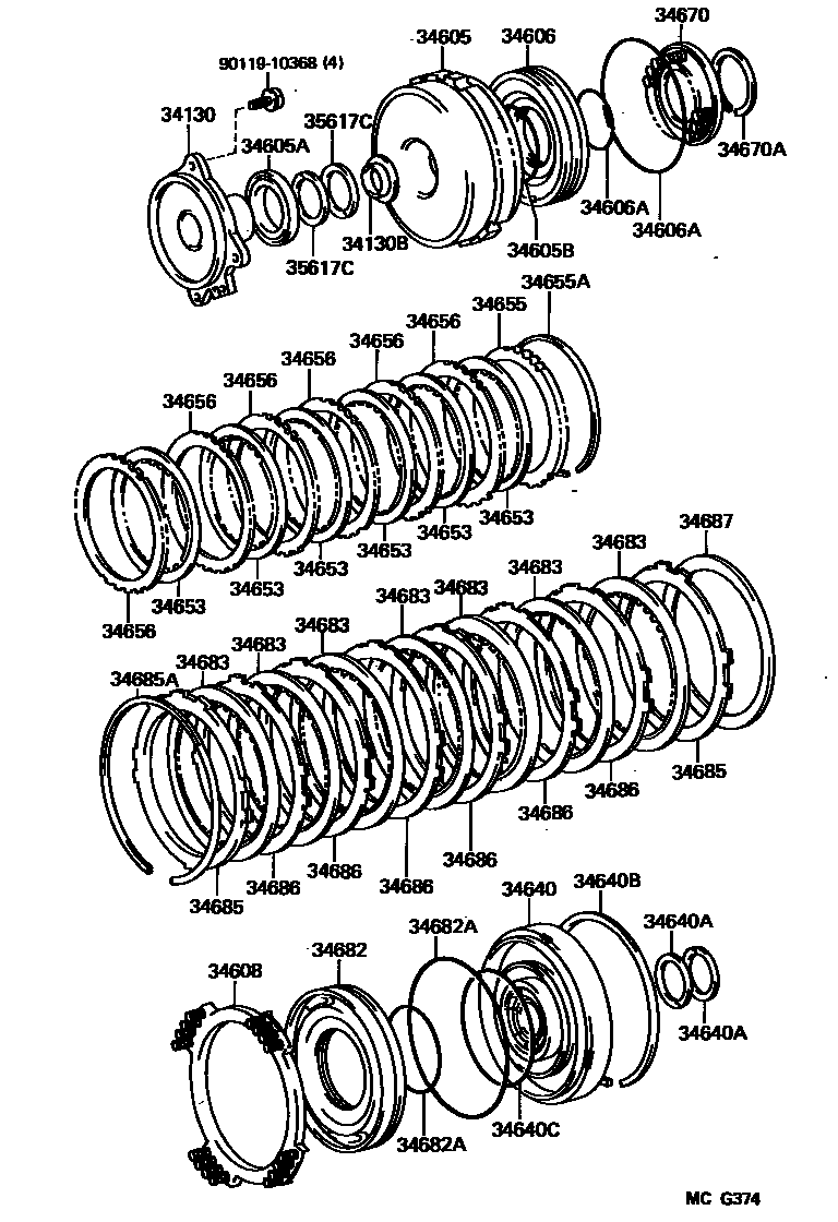 Toyota HILUX 分动器直接档离合器、低速制动器和支架 EPC diagram — MCG374