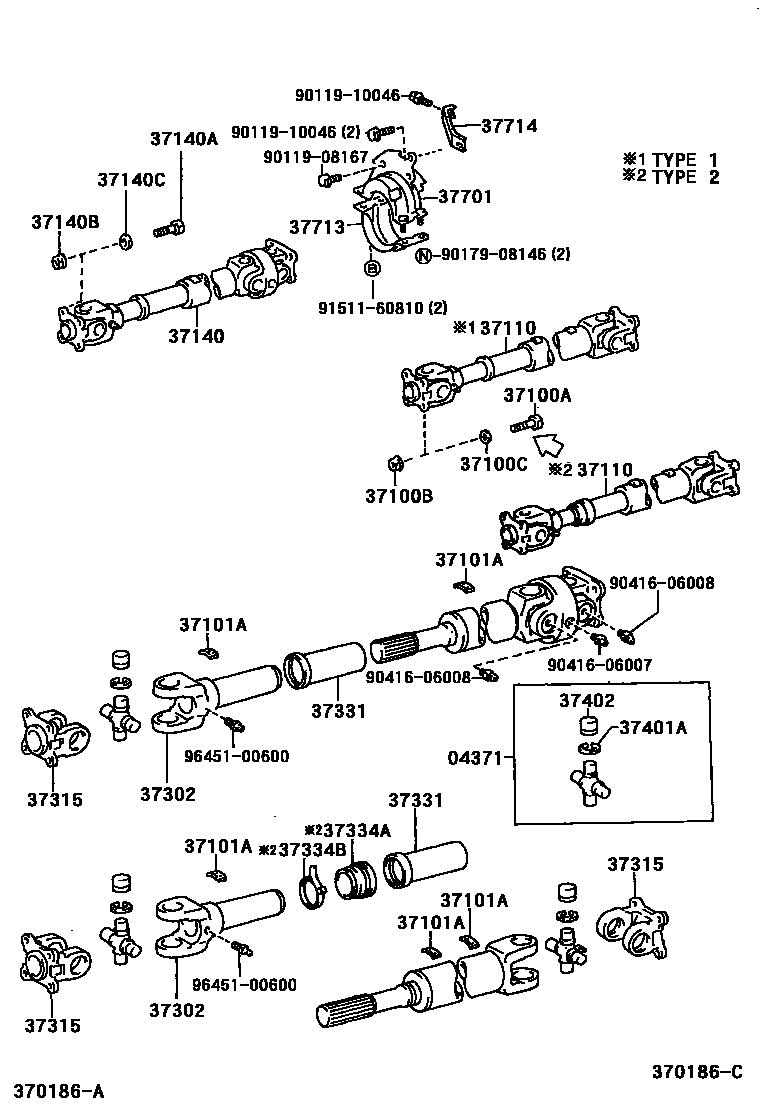Toyota HILUX Propeller Shaft & Universal Joint EPC diagram — 370186C