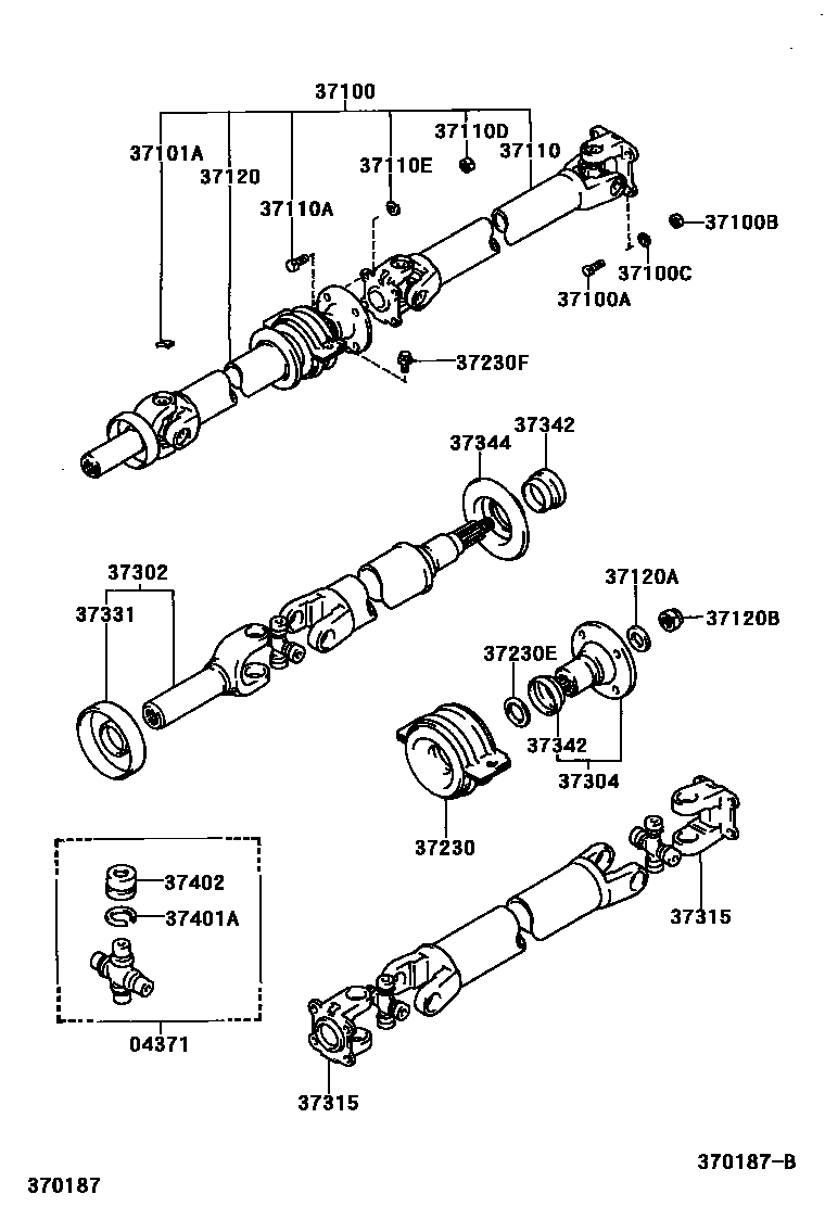 Toyota HILUX Propeller Shaft & Universal Joint EPC diagram — 370187B