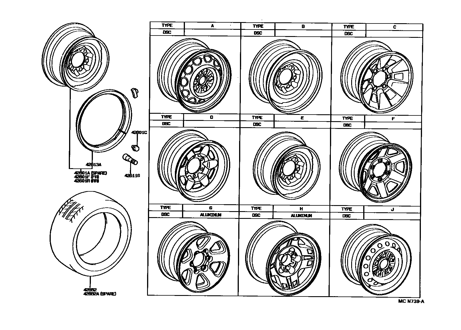 Toyota HILUX 车轮和车轮盖 EPC diagram — MCN739A