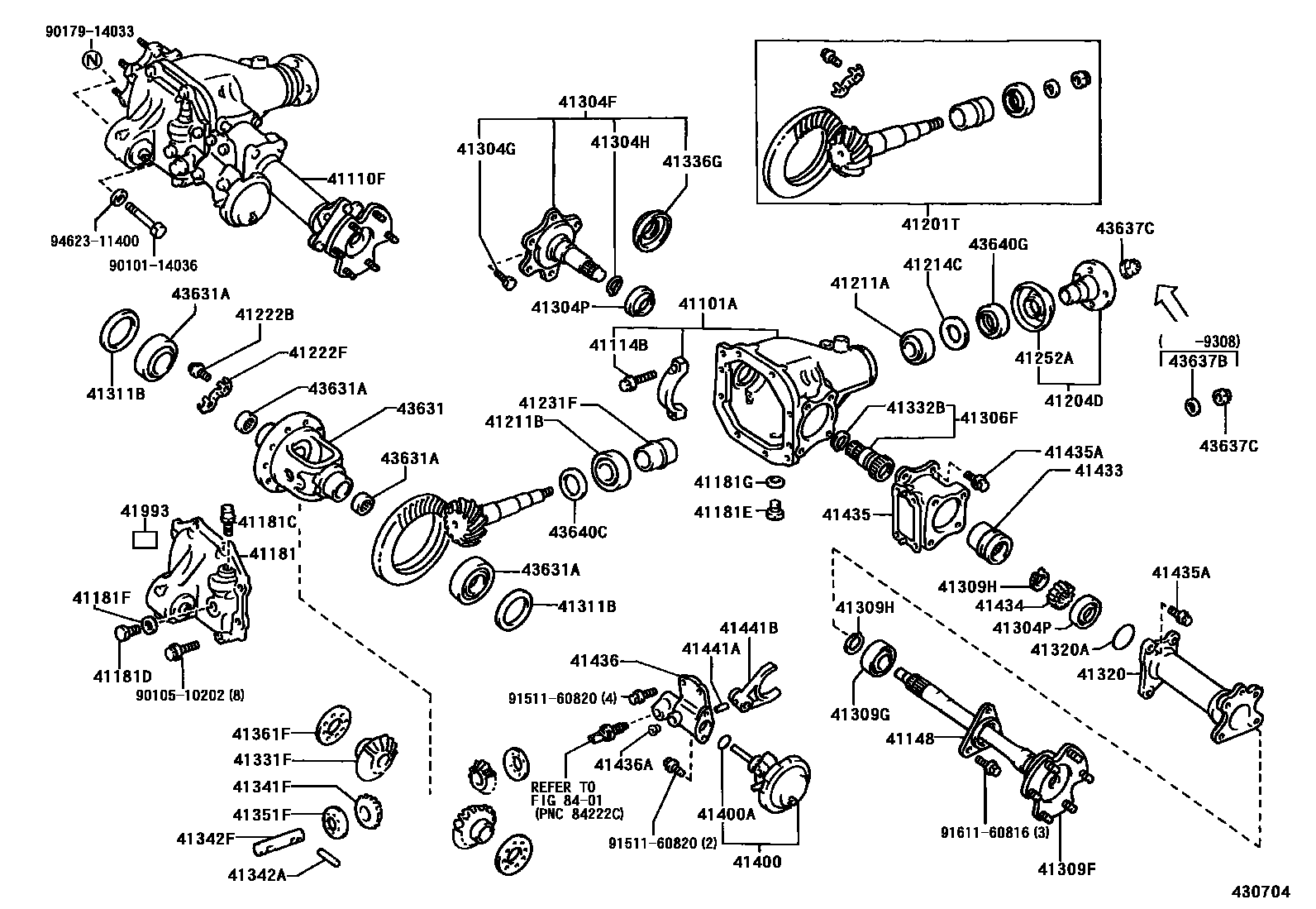 Toyota HILUX 前桥壳和差速器 EPC diagram — 430704