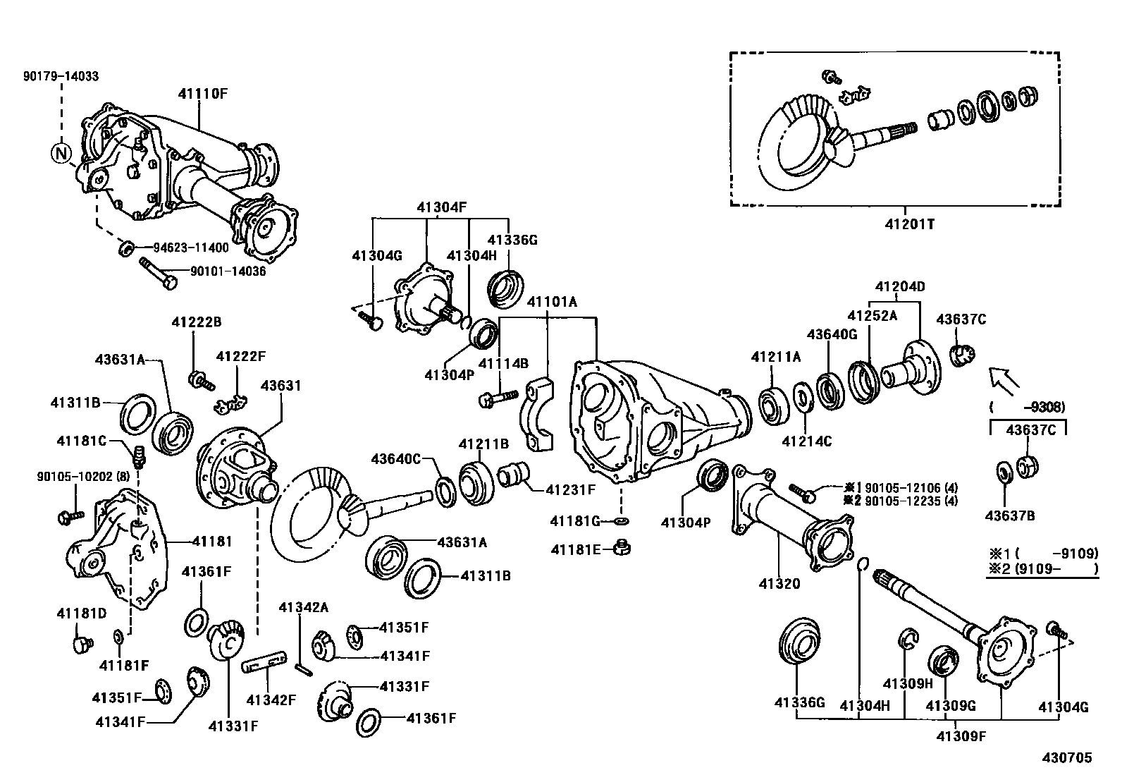 Toyota HILUX 前桥壳和差速器 EPC diagram — 430705